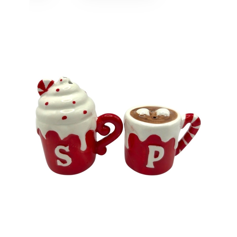 Christmas Hot Cocoa Mug Salt & Pepper Shakers Ceramic Holiday Decor with Box